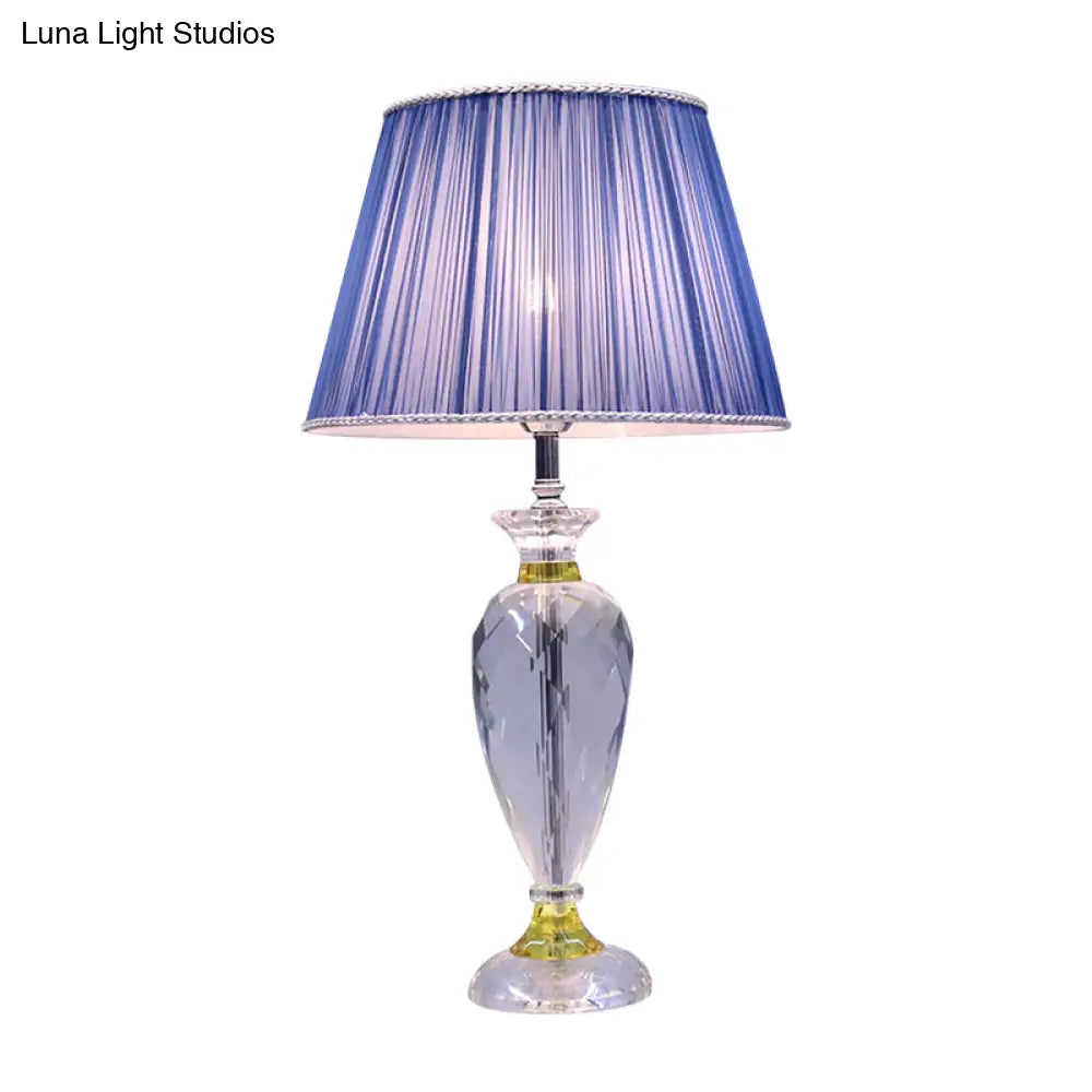 Modern Blue Barrel Table Lamp With Crystal Base - Bedroom Night Lighting