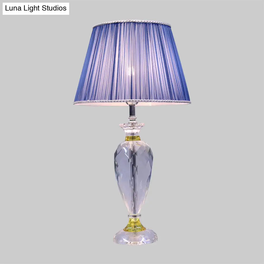 Modern Blue Barrel Table Lamp With Crystal Base - Bedroom Night Lighting