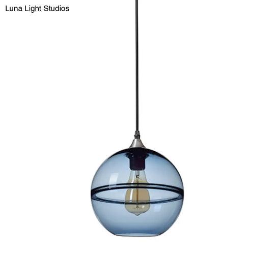 Modern Blue/Clear Glass Globe Pendant Dining Room Light - 1 Head 8/10/12 Wide