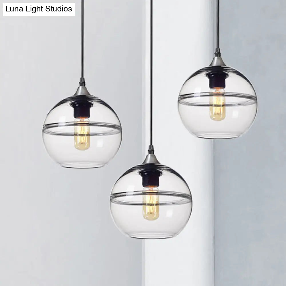 Modern Blue/Clear Glass Globe Pendant Dining Room Light - 1 Head 8/10/12 Wide