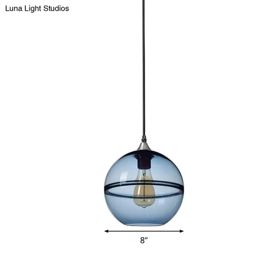 Modern Blue/Clear Glass Pendant Light For Dining Room – 1 Head 8’/10’/12’ Wide