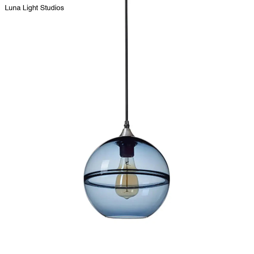 Modern Blue/Clear Glass Pendant Light For Dining Room – 1 Head 8’/10’/12’ Wide