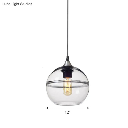 Modern Blue/Clear Glass Globe Pendant Dining Room Light - 1 Head 8/10/12 Wide