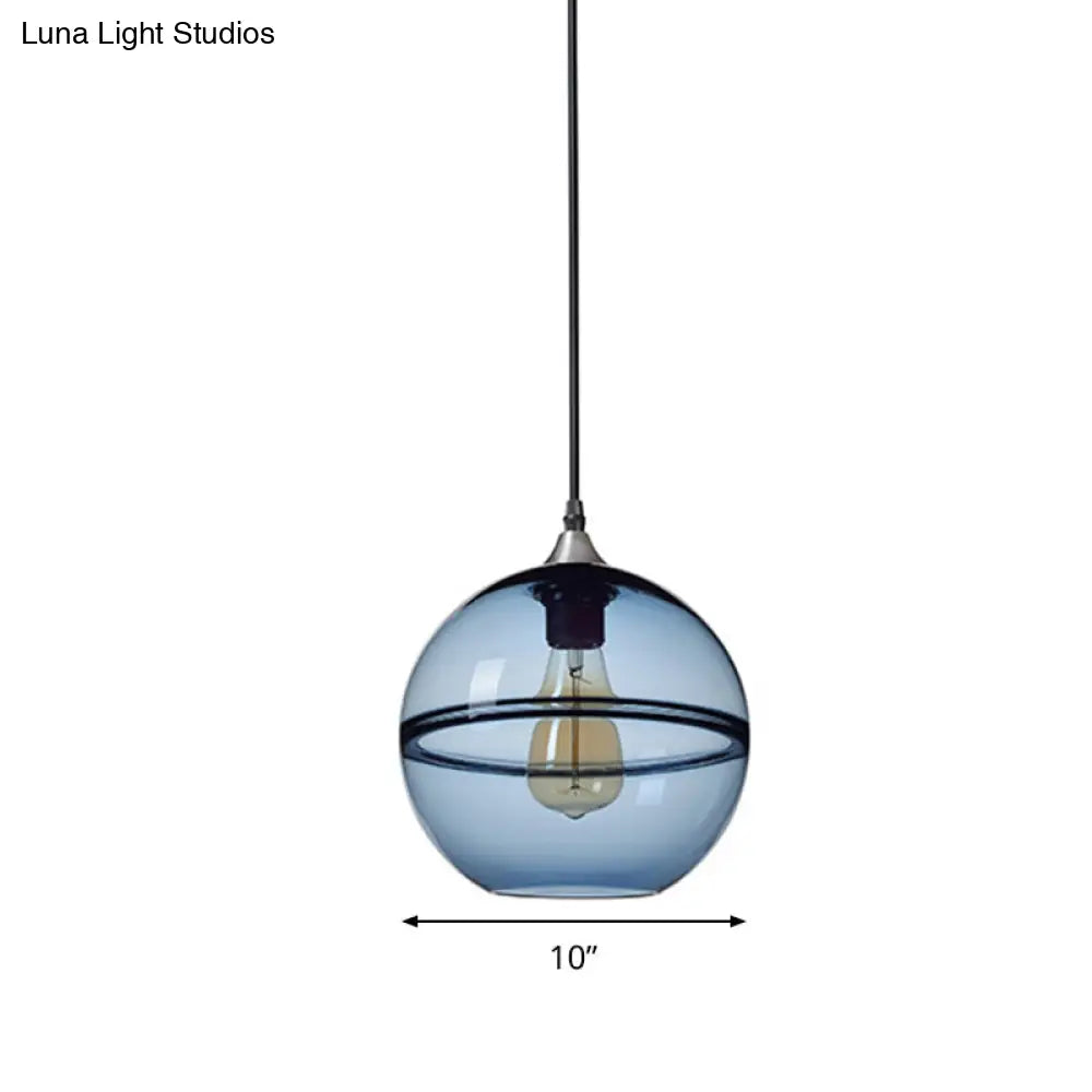 Modern Blue/Clear Glass Globe Pendant Dining Room Light - 1 Head 8/10/12 Wide