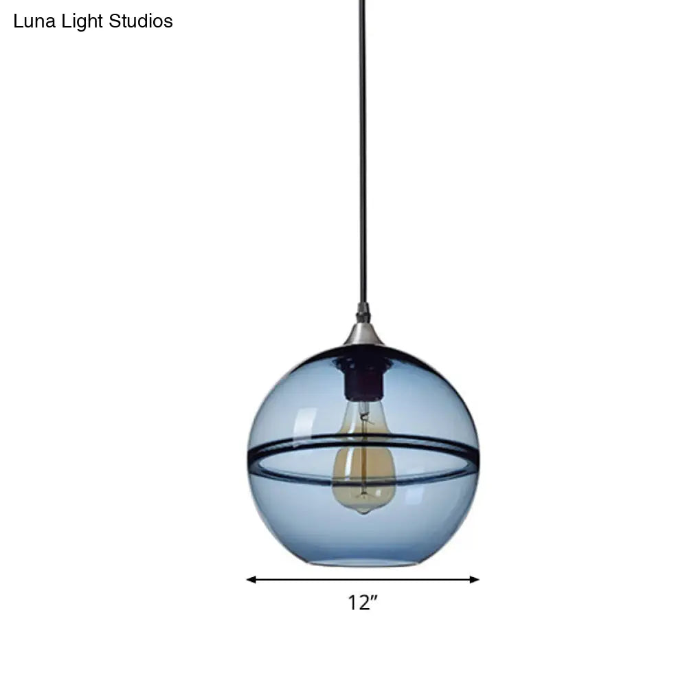 Modern Blue/Clear Glass Globe Pendant Dining Room Light - 1 Head 8/10/12 Wide