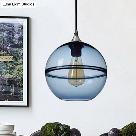 Modern Blue/Clear Glass Globe Pendant Dining Room Light - 1 Head 8/10/12 Wide Blue / 8