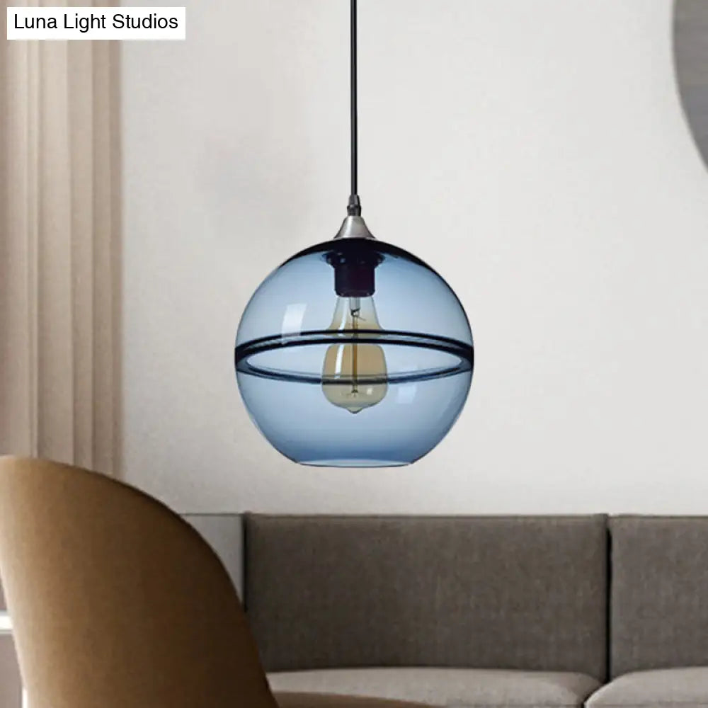 Modern Blue/Clear Glass Globe Pendant Dining Room Light - 1 Head 8/10/12 Wide