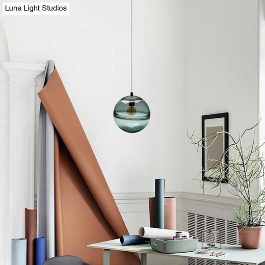 Modern Blue/Coffee Glass Sphere Pendant Light - 1 Head 8/10/12 Wide Elegant Dining Room Hanging