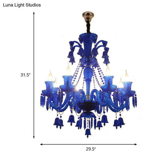 Modern Blue Crystal Pendant Chandelier Light - 8 Heads Living Room Lighting