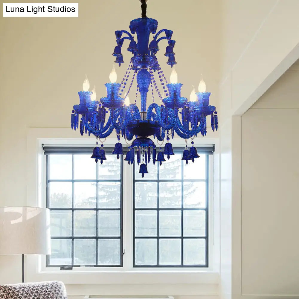 Modern Blue Crystal Pendant Chandelier Light - 8 Heads Living Room Lighting