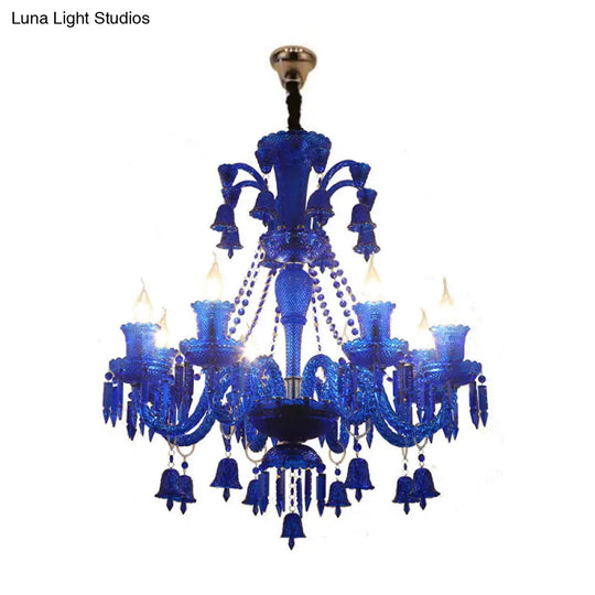 Modern Blue Crystal Chandelier Pendant Light With 8 Heads For Living Room