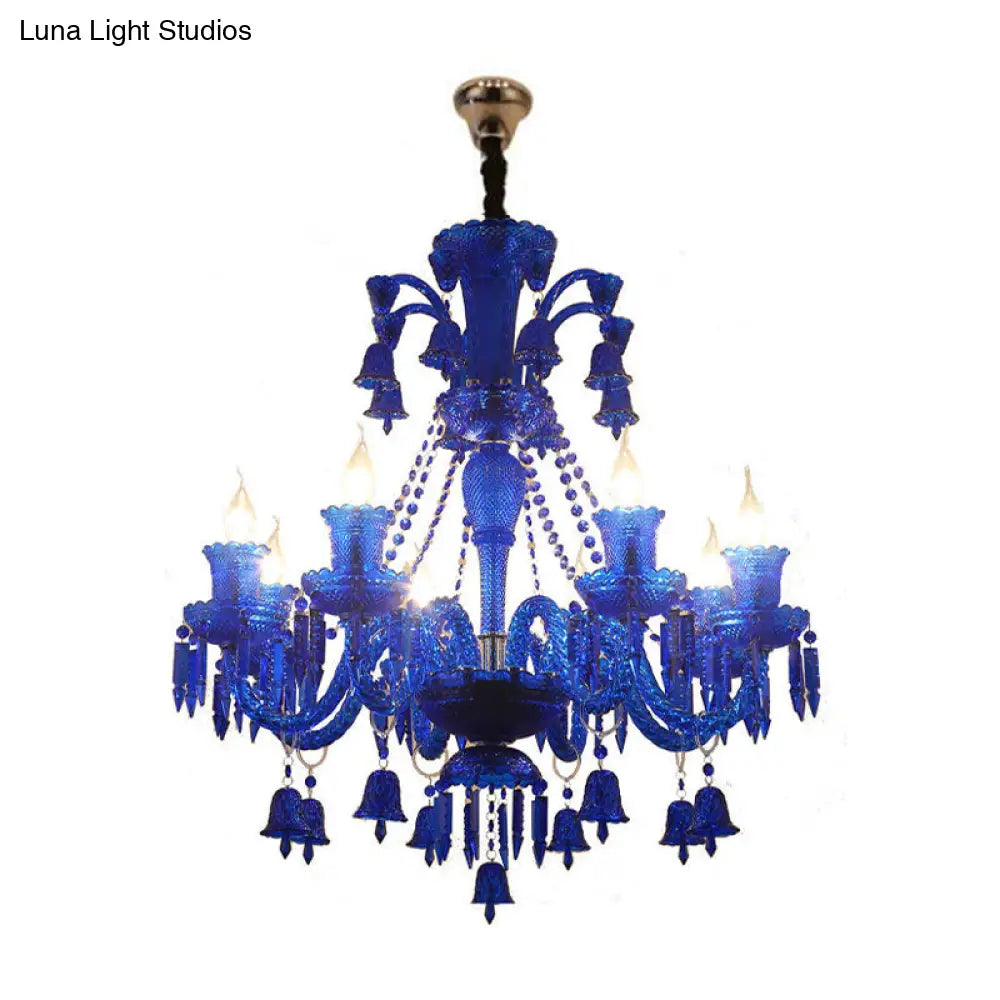 Modern Blue Crystal Pendant Chandelier Light - 8 Heads Living Room Lighting