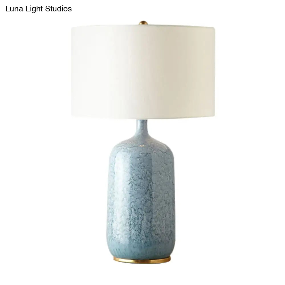 Modern Blue Cylinder Task Light With Fabric Shade For Reading