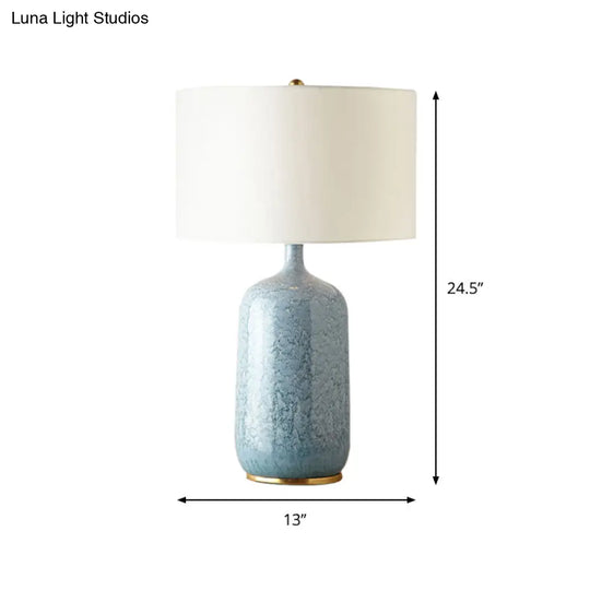 Modern Blue Cylinder Task Light With Fabric Shade For Reading