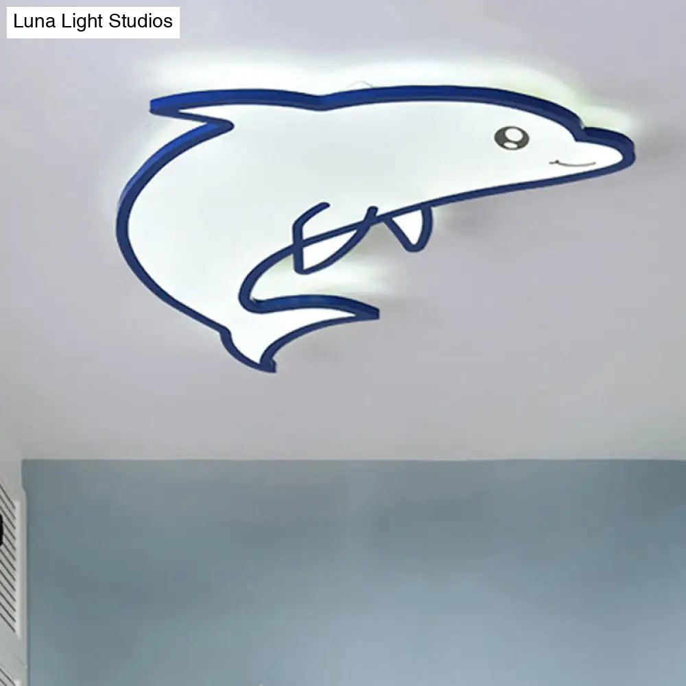 Modern Blue Dolphin Cartoon Flushmount Ceiling Light With Integrated Led & Acrylic - Flush Mount