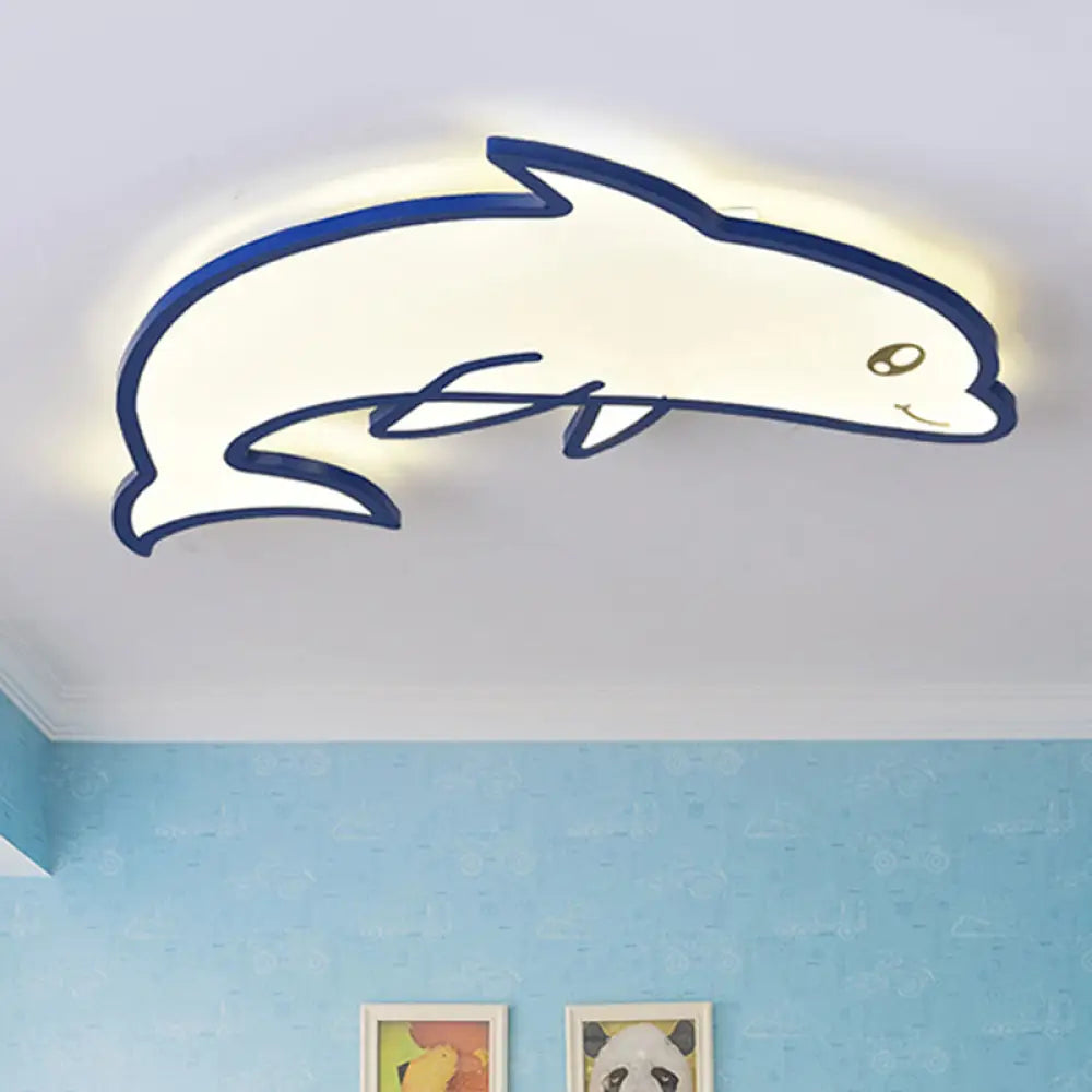 Modern Blue Dolphin Cartoon Flushmount Ceiling Light With Integrated Led & Acrylic - Flush Mount