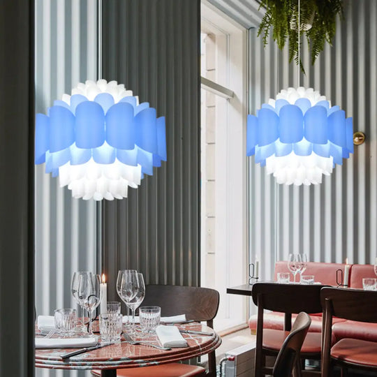 Modern Blue Floral Pendant Lighting: Acrylic Led Ceiling Light For Restaurants