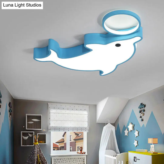 Modern Blue Flush Mount Ceiling Lamp For Baby Bedroom / Warm