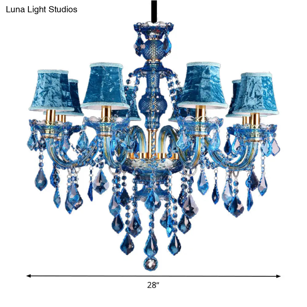 Modern Blue Glass Crystal Chandelier Light With Beveled Pendant - 8/18 Heads Shade/Shadeless Options