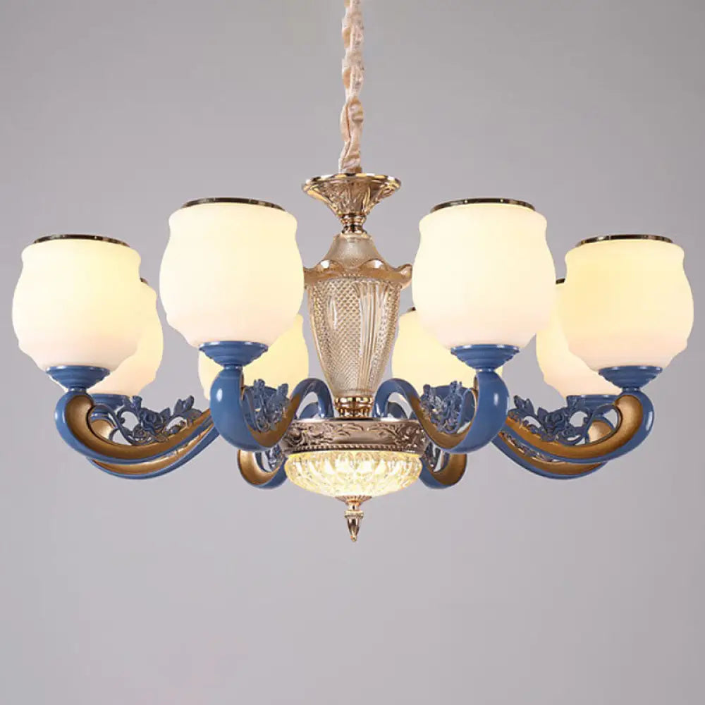 Modern Blue Glass Pendant Chandelier With Curved Ceiling Fixture And Shade 12 / White 1 Tier