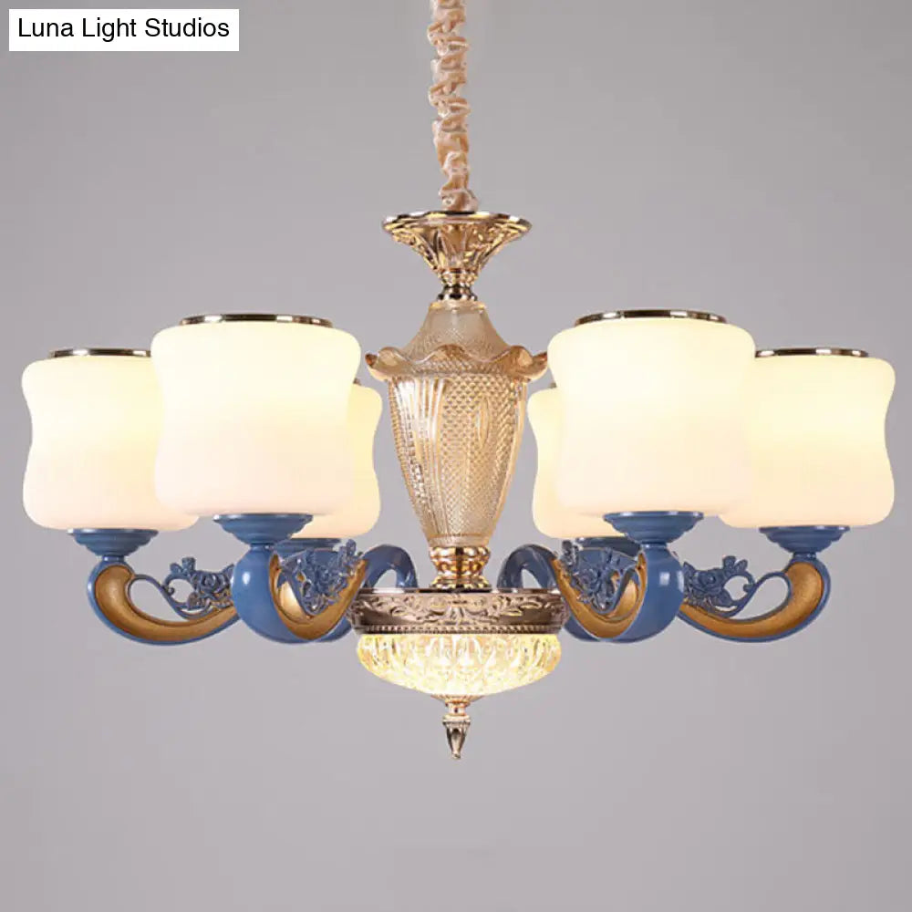 Modern Blue Glass Pendant Chandelier With Curved Ceiling Fixture And Shade