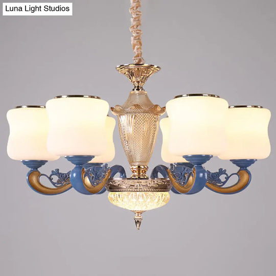 Modern Blue Glass Pendant Chandelier With Curved Ceiling Fixture And Shade