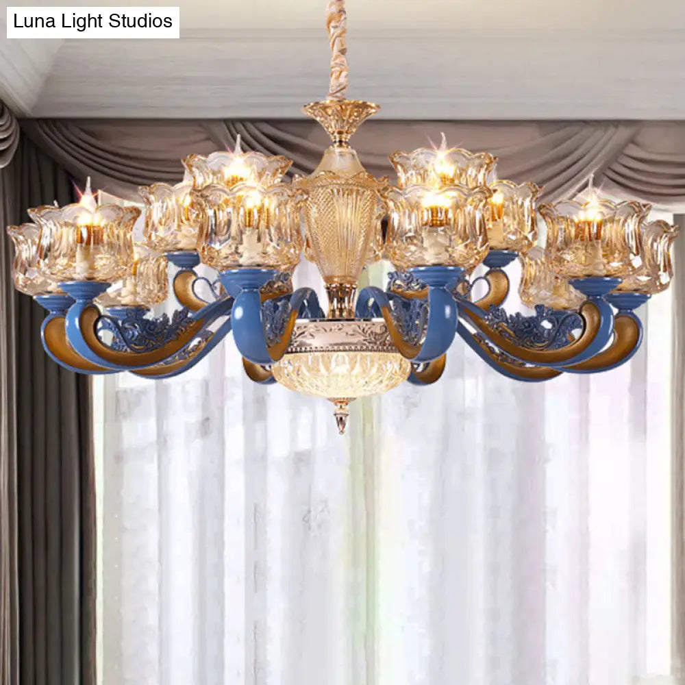 Modern Glass Blue Ceiling Chandelier With Curved Pendant Lighting Fixture And Shade 18 / Clear 2