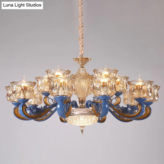 Modern Blue Glass Pendant Chandelier With Curved Ceiling Fixture And Shade