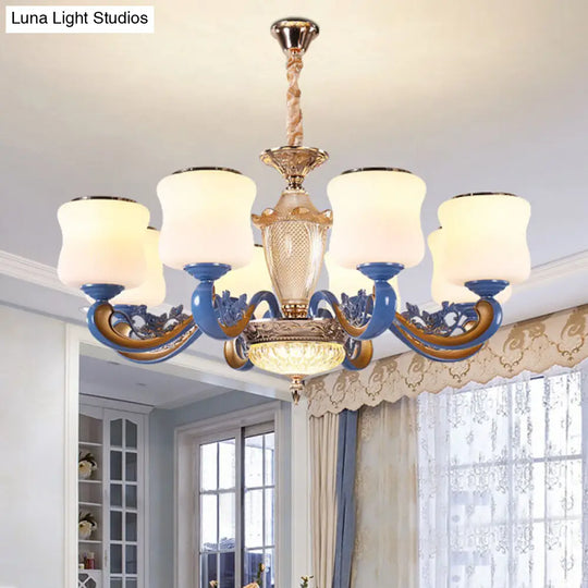 Modern Glass Blue Ceiling Chandelier With Curved Pendant Lighting Fixture And Shade