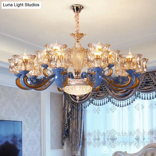 Modern Glass Blue Ceiling Chandelier With Curved Pendant Lighting Fixture And Shade 12 / Clear 1