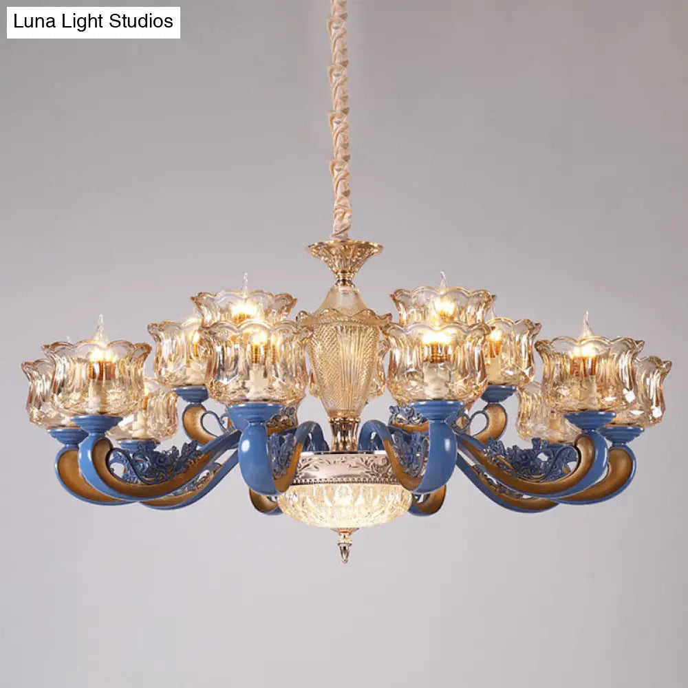 Modern Glass Blue Ceiling Chandelier With Curved Pendant Lighting Fixture And Shade