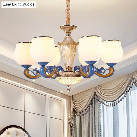 Modern Glass Blue Ceiling Chandelier With Curved Pendant Lighting Fixture And Shade 6 / White 1 Tier