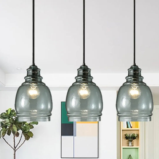 Modern Blue Glass Pendant Light - Wide Masion Jar Globe/Drum Design (1 Light) / 25.5’’ Multiple