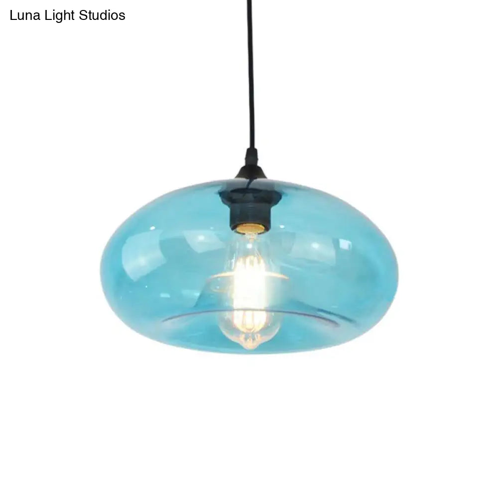 Modern Blue Glass Pendant Lighting - Sleek 1-Head Hanging Lamp For Living Room