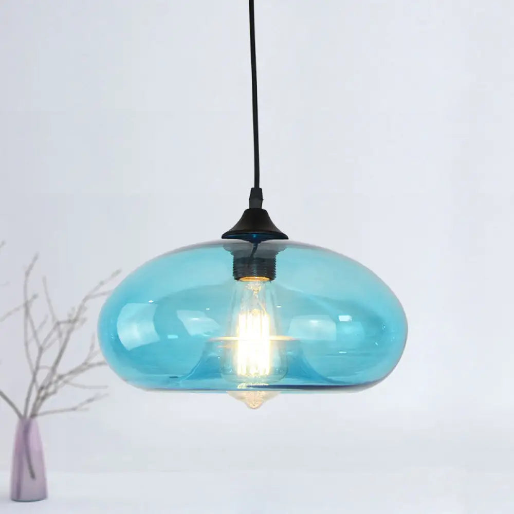 Modern Blue Glass Pendant Lighting - Doughnut Design For Living Room