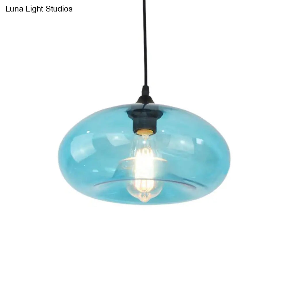 Modern Blue Glass Pendant Lighting - Doughnut Design For Living Room