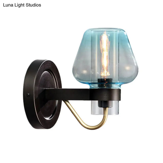 Modern Blue Glass Wall Sconce With Tapered Shade & 1 Light - Perfect For Your Bedroom!