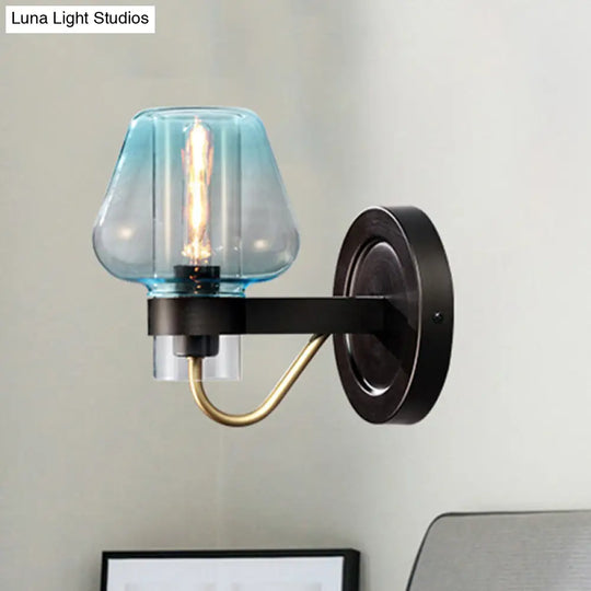 Modern Blue Glass Wall Sconce With Tapered Shade & 1 Light - Perfect For Your Bedroom!