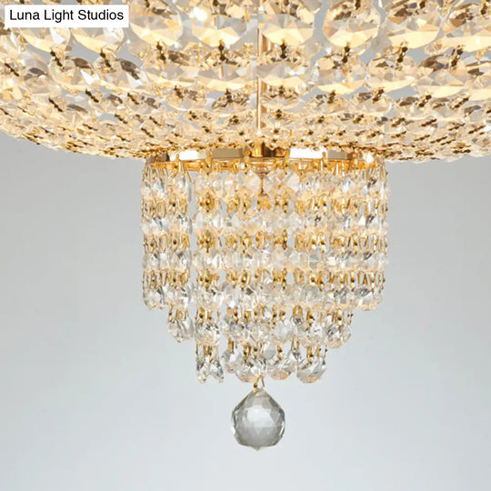 Modern Blue/Gray Crystal Strand Chandelier Pendant Light - 5-Light Dome Ceiling Fixture