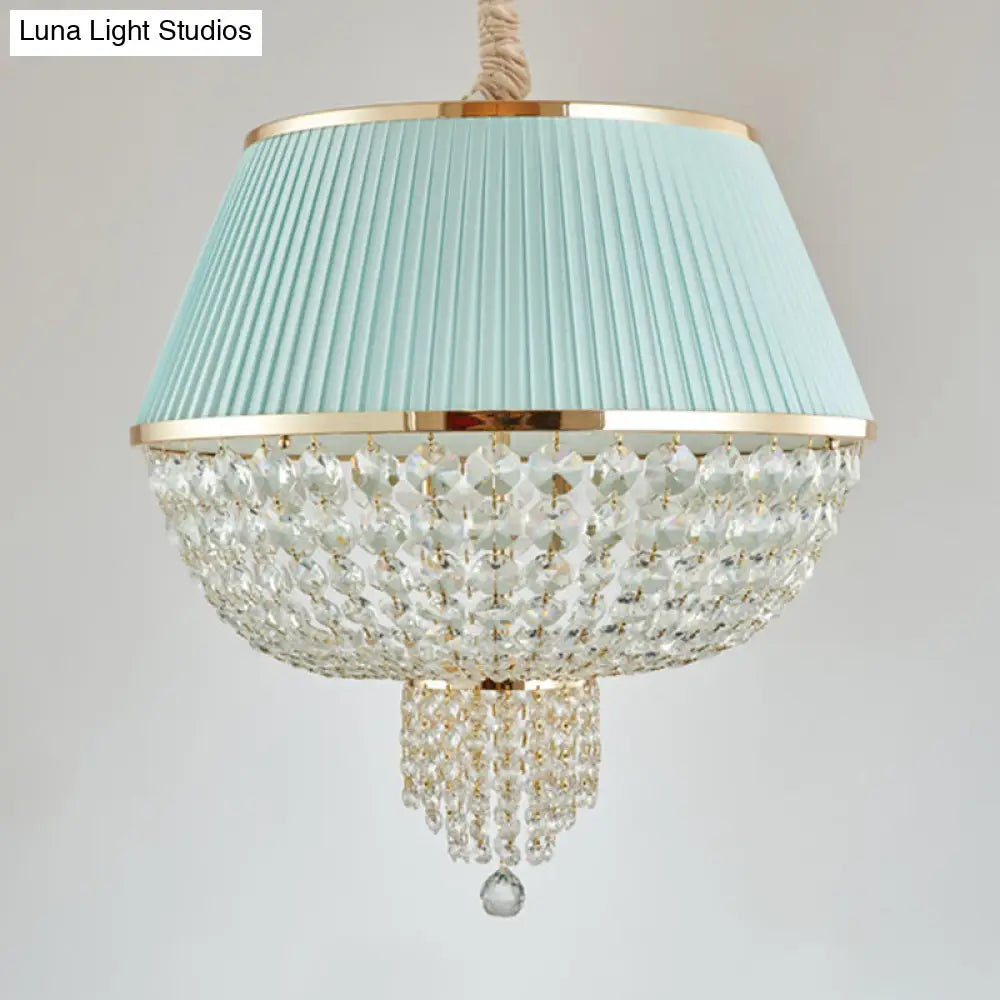 Modern Blue/Gray Crystal Strand Chandelier Pendant Light - 5-Light Dome Ceiling Fixture