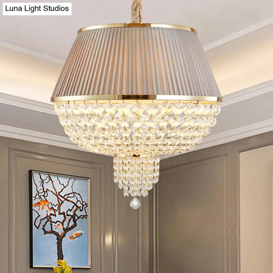 Modern Blue/Gray Crystal Strand Chandelier Pendant Light - 5-Light Dome Ceiling Fixture