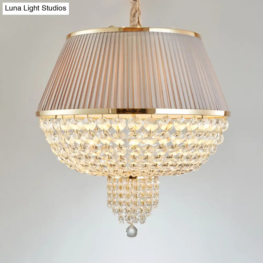 Modern Blue/Gray Crystal Strand Chandelier Pendant Light - 5-Light Dome Ceiling Fixture