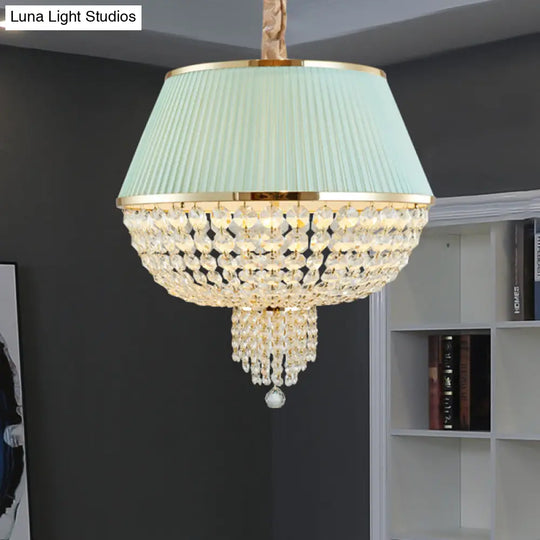 Modern Blue/Gray Crystal Strand Chandelier Pendant Light - 5-Light Dome Ceiling Fixture