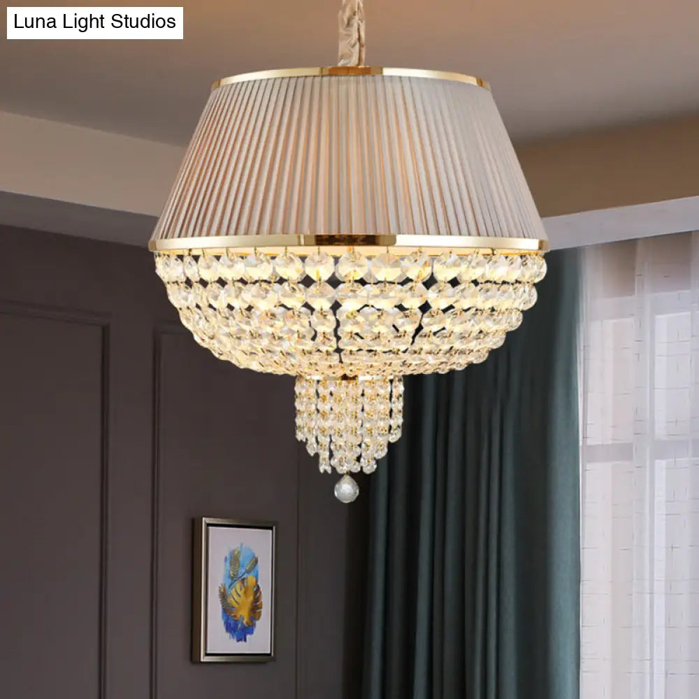 Modern Blue/Gray Crystal Strand Chandelier Pendant Light - 5-Light Dome Ceiling Fixture