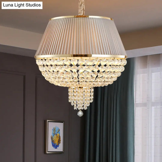 Modern Blue/Gray Crystal Strand Chandelier Pendant Light - 5-Light Dome Ceiling Fixture