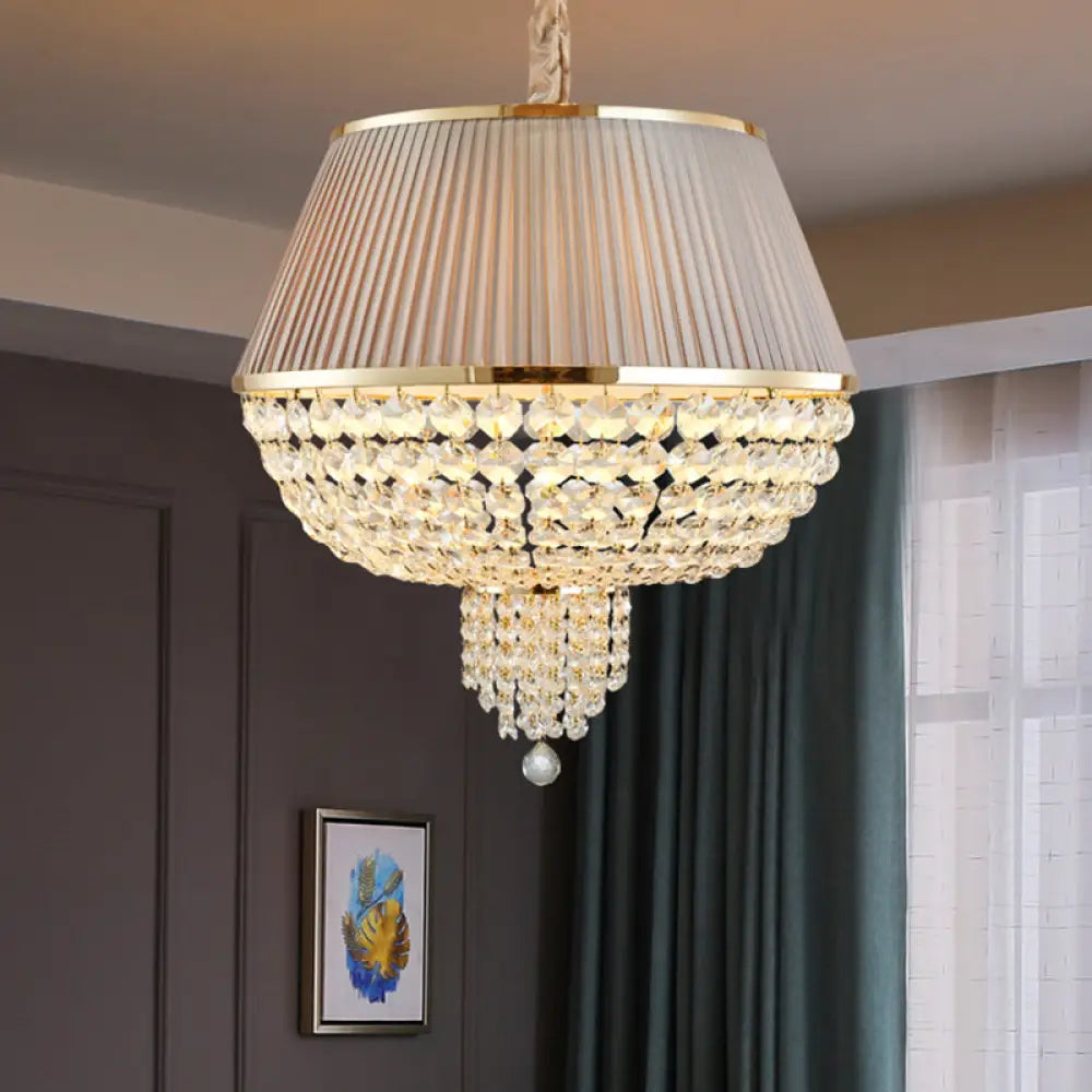 Modern Blue/Gray Crystal Strand Chandelier Pendant Light - 5-Light Dome Ceiling Fixture Grey