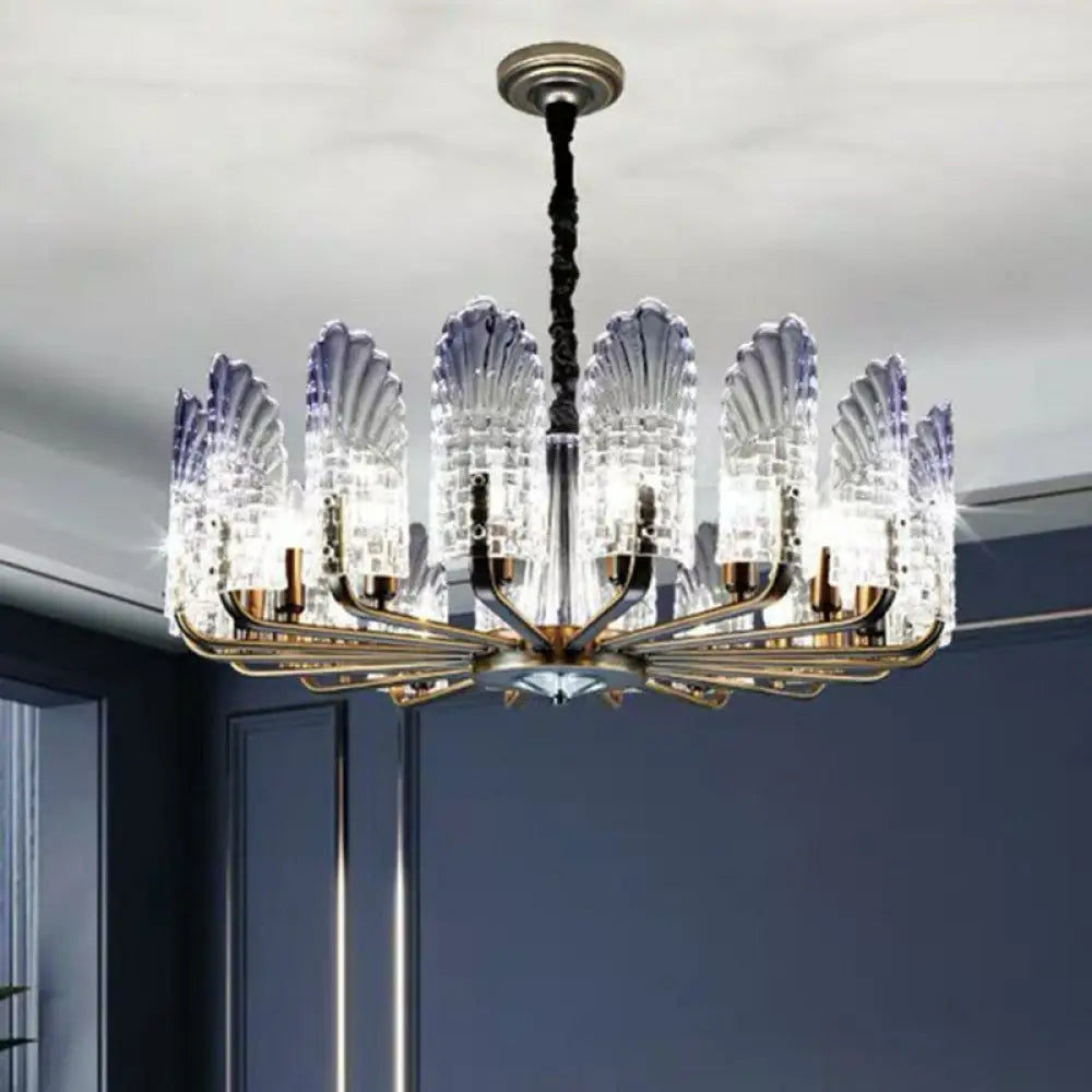 Modern Blue Peacock Feather Crystal Chandelier - 12-Light Dining Room Ceiling Lighting