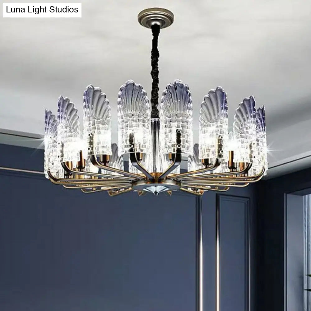 Modern Blue Peacock Feather Crystal Chandelier - 12-Light Dining Room Ceiling Lighting