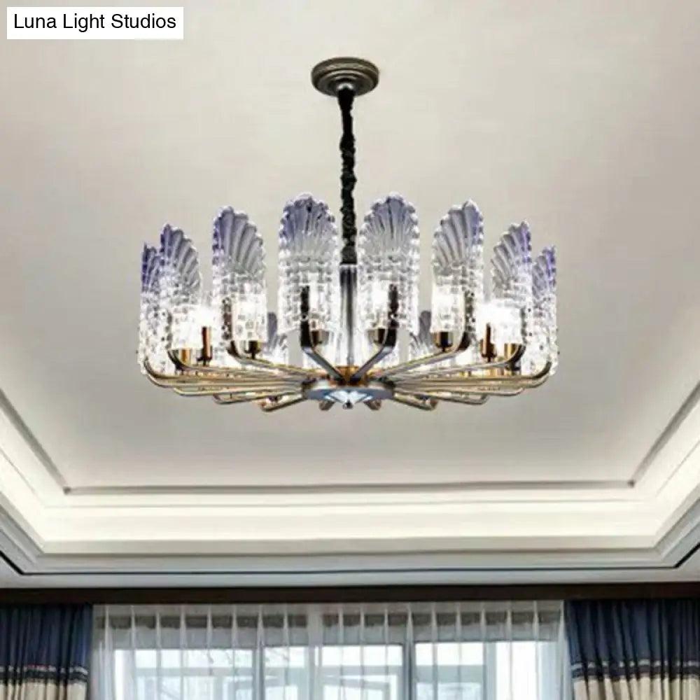 Modern Blue Peacock Feather Crystal Chandelier - 12-Light Dining Room Ceiling Lighting