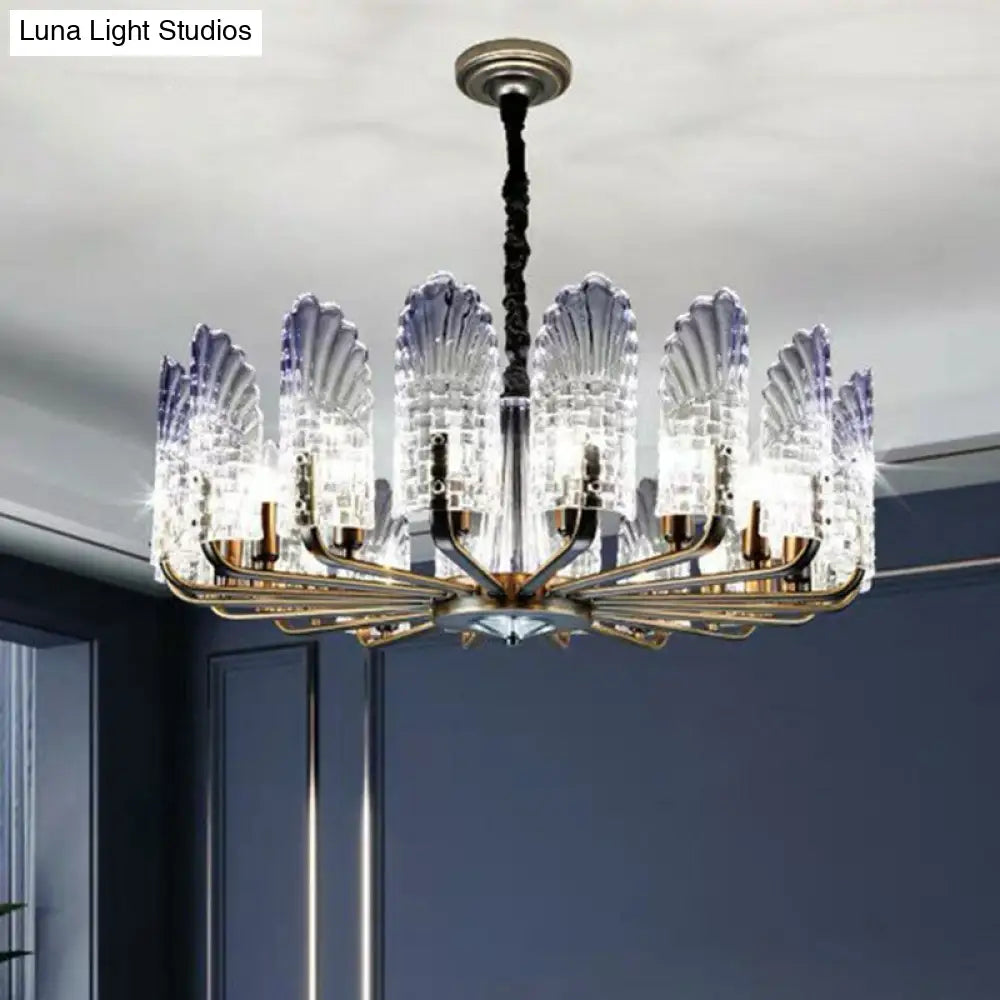 Blue Peacock Feather Crystal Chandelier- 12 Lights- Modern Dining Room Ceiling Lighting